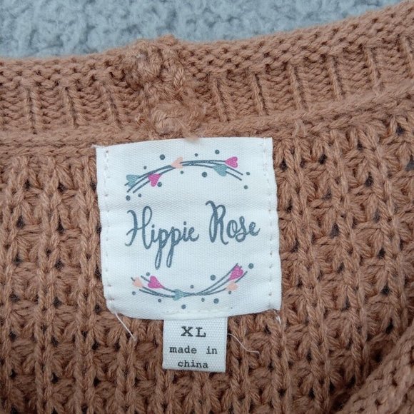 Hippie Rose Sweater Womens XL Tan Striped Waffle Knit Pullover Cable Knit - Picture 3 of 10